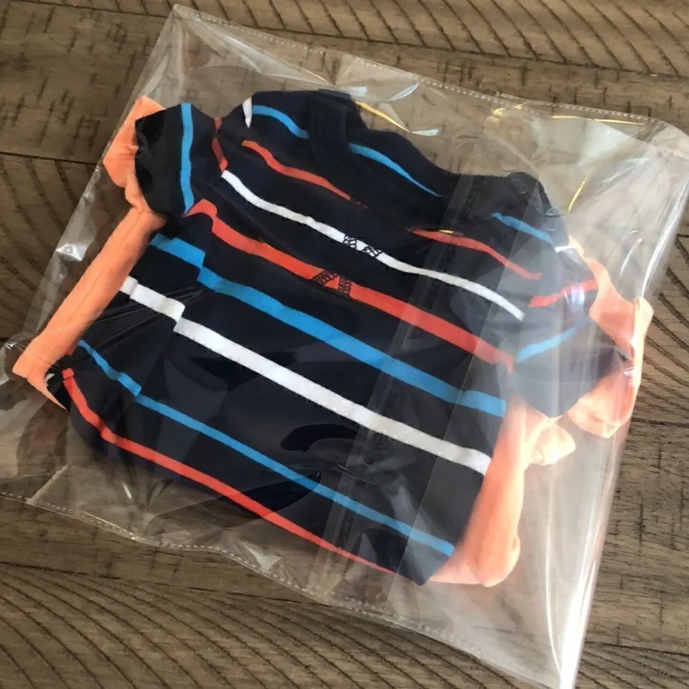 Carters Cotton Blend 2 Soft Onesies Nautical Stripes 🛳 and Neon Orange 🍊